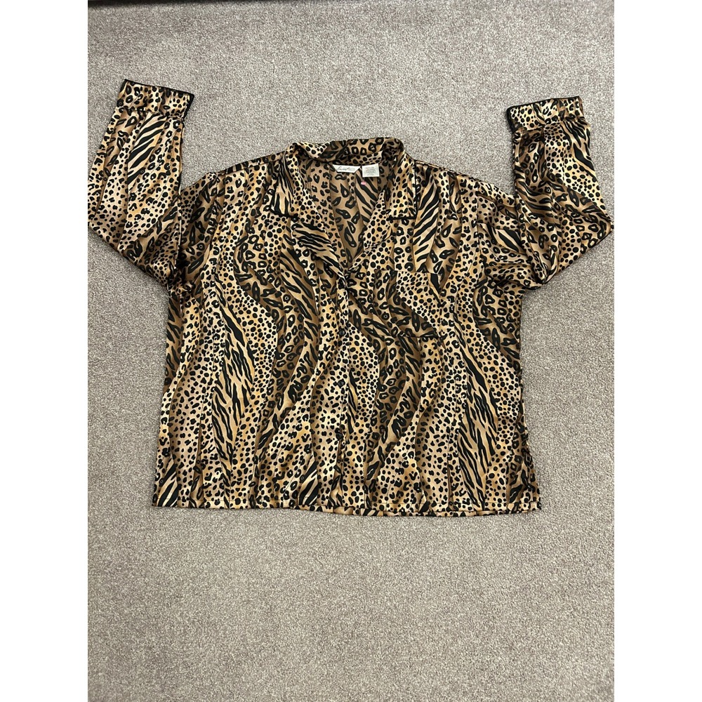 Secret Treasures Pajama Top Womens 2XL Brown Excellent Mixed Animal Print Satin